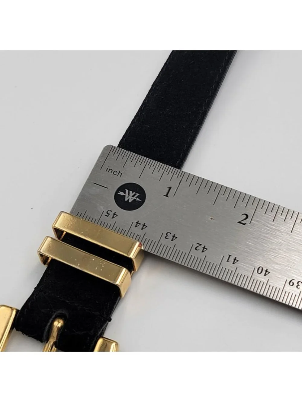 Black Genuine Leather Belt With Gold Buckle & Vinyl Lining - Size S-M Made In Ta